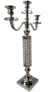 3 Arm Silver Finish Candelabra Wedding Centerpieces Candle Holder Crystal Beaded - Picture 1 of 15