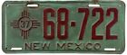 New Mexico 1937 License Plate 68 722 Original Paint