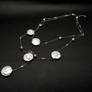 Kultivierte weiße Münze Perle vergoldete Kante Rosenkranz Kette Halskette - Bild 1 von 6