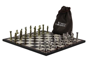 Walnut Personalised Metal Chess Set with Drawstring Bag 14 Inch - Picture 1 of 12