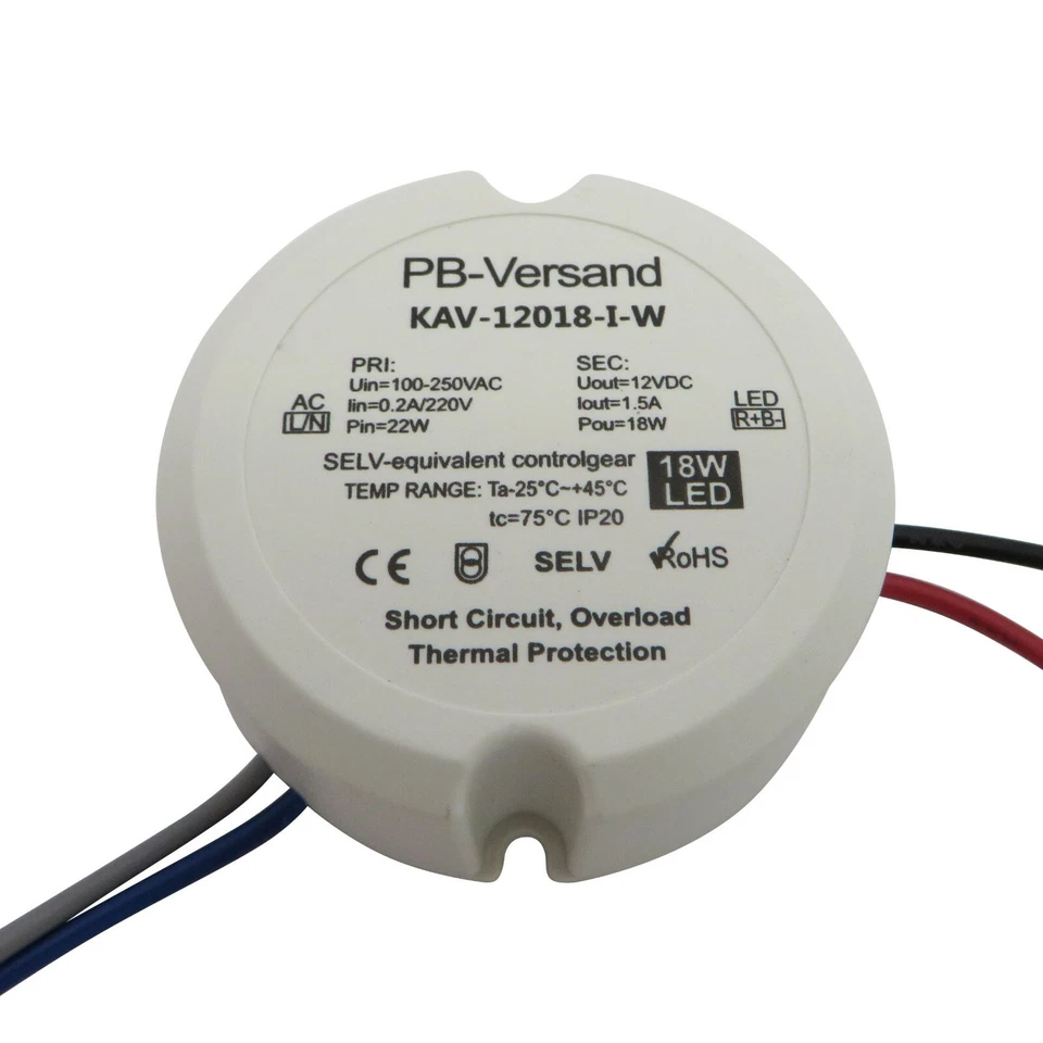 LED Trafo 18 Watt 12V DC rund für Unterputzdose Transformator Driver Netzteil - Bild 1 von 4