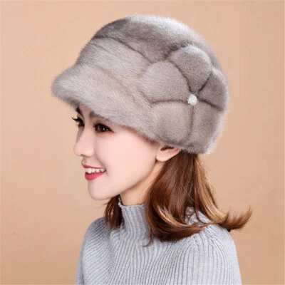 100% Real Whole Mink Fur Hat Thicken Winter Warm Cap Luxury Fashion for Women - Image 1 of 4