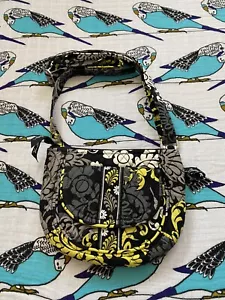 EUC Vera Bradley Crossbody Saddlebag Black Yellow White Adjustable Strap - Picture 1 of 8