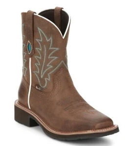 Women's Ladies Justin GY9539 Ema 8" Western Water Buffalo Square Toe Boots - Picture 1 of 8