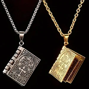 Openable Bible Necklace Religious Gift Gold Vintage Judaism Jewelry for Jewish - Picture 1 of 14