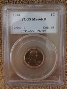 1934-P Lincoln Wheat Penny Cent 1C PCGS MS 66 Red (RD) Wheat 1c - Picture 1 of 4