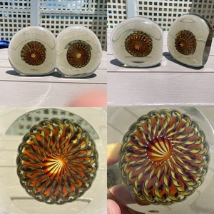 Vintage Art Glass Pin Wheel Paperweight Bookends Fornasa Spiral Nautical Pair - Picture 1 of 24