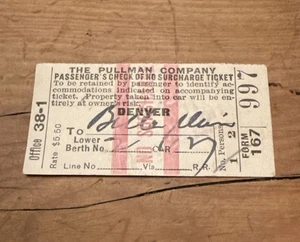 Antik 1925 Pullman Company ohne Aufpreis Ticket - Bild 1 von 3