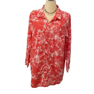 Blusa Top Mujer Roaman’s 2X 24W Melocotón Floral Botón Frontal Cottagecore Boho - Imagen 1 de 9