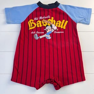 Wunderbarer World of Disney Vintage Mickey Mouse Baseball roter Strampler Gr. 24 Herren - Bild 1 von 7