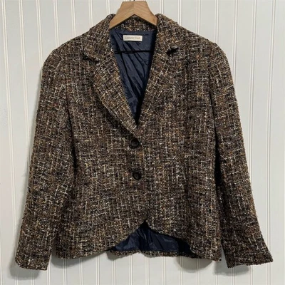 Blazer Coldwater Creek Mezcla Lana Tweed L 12/14 Marrón Dorado Mancha Carrera Academia Foto 1 de 4