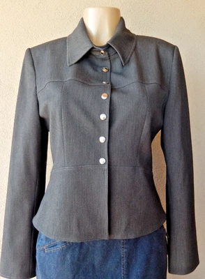 Vertigo Paris темно серый блейзер куртка‎ женщин M 7 кнопка защелки с подкладкой поли смесь - Изображение 1 из 4