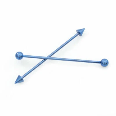 Par de Barra Recta Industrial 16g Diseño de Pico y Bola Titanio Anodizado Foto 1 de 2