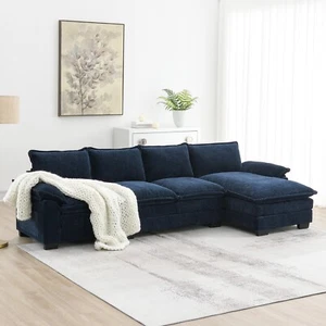 118" 5 Seat Chenille Sectional Sofa Couch w/ Storage Pockets & Reversible Chaise - Picture 1 of 71
