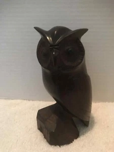 Escultura de madera de búho con cuernos de madera de teca tallada a mano MCM - Imagen 1 de 5