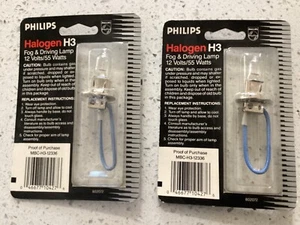 (2)H3 Halogen 55W 12V Philips Light Bulbs/Driving Lights Clear Pair  802071 - Picture 1 of 9