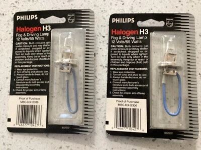(2)H3 Halogen 55W 12V Philips Light Bulbs/Driving Lights Clear Pair  802071 - Image 1 of 4