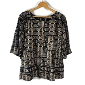 Camicia blusa donna marca Lucky taglia 1X nera tribale manica 3/4 scollo a scoop - Foto 1 di 9