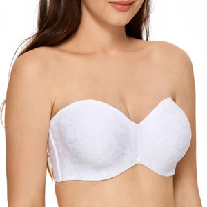 Women's Jacquard Bandeau Underwire Minimizer Strapless Bra for Large Bust BCDFGH - Picture 1 of 36