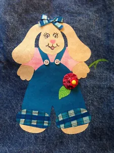 Hand-Appliqued Kids Denim Cooking Crafting Apron "Lop-Eared Lucy" Bunny CUTE New - Picture 1 of 4