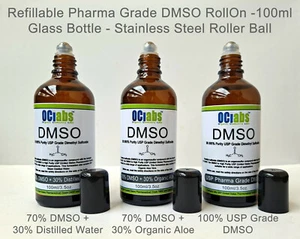 Pharmaceutical DMSO Roll On 100ml Reusable Glass Bottle 99.9% DMSO or 70/30 Aloe - Picture 1 of 7