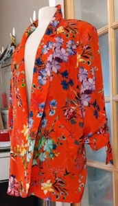 River Island Floral Blazer Unconstructed Orange Ruched Sleeve Women Plus 24 Rare - Picture 1 of 11