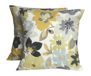 2 Kissenbezüge Fryetts Emile Ocker Schwarz Grau Blumen 16” 18” 20” 22” 24” - Bild 1 von 4
