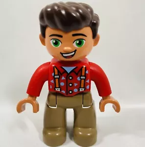 Lego Duplo Pizzeria Customer Character Mini Figure # 10834 Red Shirt Brown Pants - Picture 1 of 4