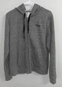 Victoria's Secret PINK Full Zip Hoodie Deep Heather Snow LargeGray Purple Palm - Picture 1 of 9