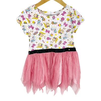 Vestido JoJo Siwa rosa tule manga curta meninas tamanho M 7-8 tema unicórnio - Imagem 1 de 4