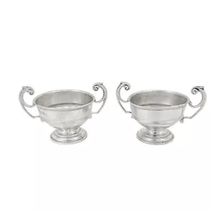Antique pair of sterling silver Edwardian 2 handle bowl / trophy cup / open salt - Picture 1 of 7