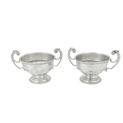Старинная пара из стерлингового серебра эдвардианской 2 ручки чаша / трофей чашка / открытая соль - Изображение 1 из 4