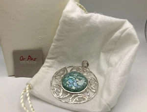 NIB Sterling Silver Or Paz Israel Roman Glass Lg Hand Hammered Pendant Necklace - Picture 1 of 18