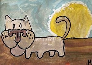 Oryginalny obraz kota ACEO puszyste kocięta grają sztukę współczesną autorstwa Josha Merritta