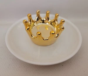 White Faux Gold Kings Crown Dish Ring Jewelry Holder Organizer - Picture 1 of 4