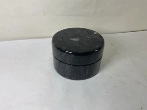 WW35 Vintage Beautiful Black Natural Marble Round Lid Box is Well Preserved - Picture 1 of 5