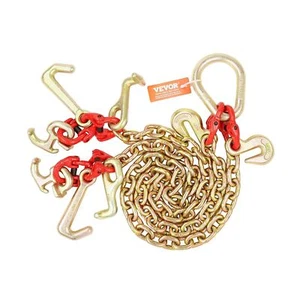 VEVOR 5/16" x 3' G80 Tow Chain V-Chain Bridle RTJ & Grab Hooks Wrecker 10800 lbs - Picture 1 of 2