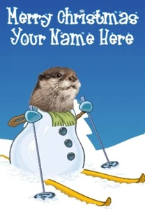 sm54 Otter Christmas greetings Card personalised fun cute a5 - Picture 1 of 1
