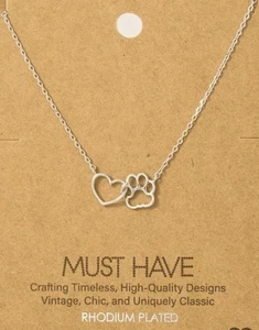 Gold getauchte Hundepfote Herz Ausschnitt Anhänger Halskette - Silber - Tierliebhaber - Bild 1 von 1