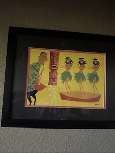 Shag Three Wahines Hula Framed Print 20” x 16” Josh Agle 13” x 9" Matted Art - Picture 1 of 8