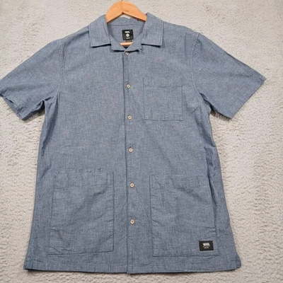 Vans Shirt Mens Medium Blue Chambray Short Sleeve Camp Collar Chore Workwear - Image 1 of 4