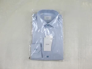 NEW Eton Dress Shirt Mens 39 15.5 Medium Blue Check Slim Business - Picture 1 of 13