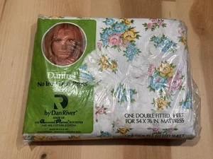 Vintage Dan River Double Fitted Flat Sheet Dantrel Floral Made in USA 54x76 - Picture 1 of 6