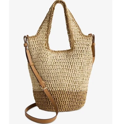 Style & Co woven straw soft packable small tote crossbody bag -Natural - Image 1 of 4