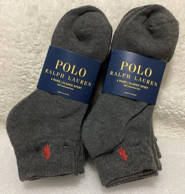 Ralph Lauren Polo Clásico Deportivo Paquete de 6 Calcetines Suela Media Acolchada Para Hombre Gris/Rojo Foto 1 de 4