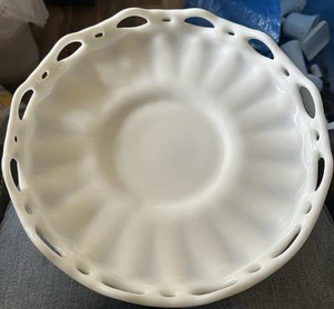 Vintage Fostoria Colonial Prism Lace Edge milk Glass Colsole Bowl 12 in. - Picture 1 of 3