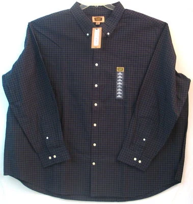 4XL Poplin Men's Shirt-Foundry Supply Co.-Signature Navy Check-Long Sleeve-NWT - Image 1 of 4