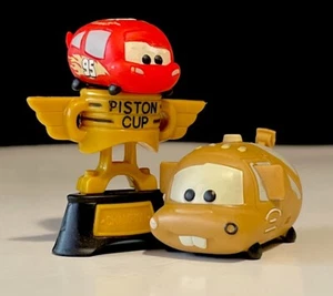 Disney Tsum Tsum MATER LG & MCQUEEN MED Vinyl Figures & Piston Cup Stand ~ CARS - Picture 1 of 9