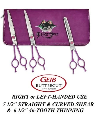 Geib GATOR Buttercut SHEAR Scissor KIT THINNING 7 1/2" STRAIGHT&CURVED Grooming