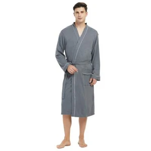Mens 100% Cotton Robe Lightweight Knit Bathrobe with Pockets 3XL/4XL Iron Gray - Picture 1 of 7